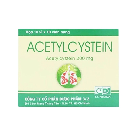 Thuốc Acetylcystein 200mg FT Pharma tiêu nhầy trong bệnh lý hô hấp (hộp 10 vỉ x 10 viên)