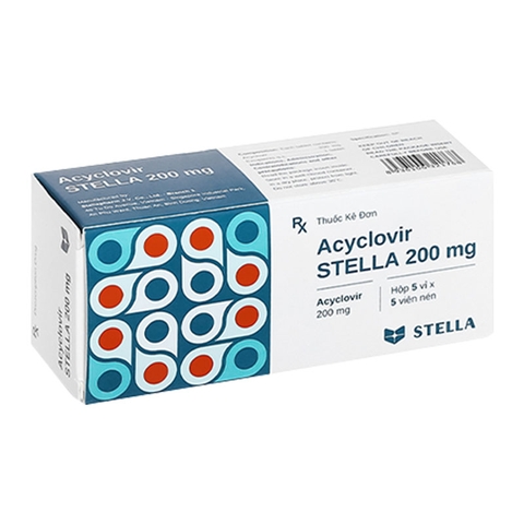Thuốc Acyclovir Stella 200mg điều trị nhiễm Herpes simplex, Varicella zoster (hộp 5 vỉ x 5 viên)