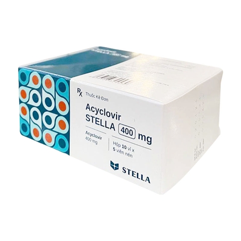 Thuốc Acyclovir Stella 400mg điều trị nhiễm Herpes simplex, Herpes zoster, thủy đậu (hộp 10 vỉ x 5 viên)