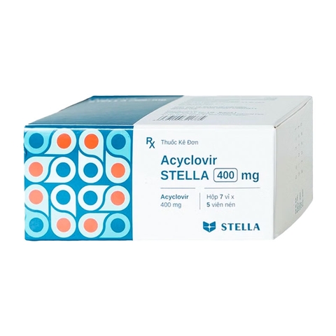 Thuốc Acyclovir Stella 400mg điều trị nhiễm Herpes simplex, Herpes zoster, thủy đậu (hộp 7 vỉ x 5 viên)
