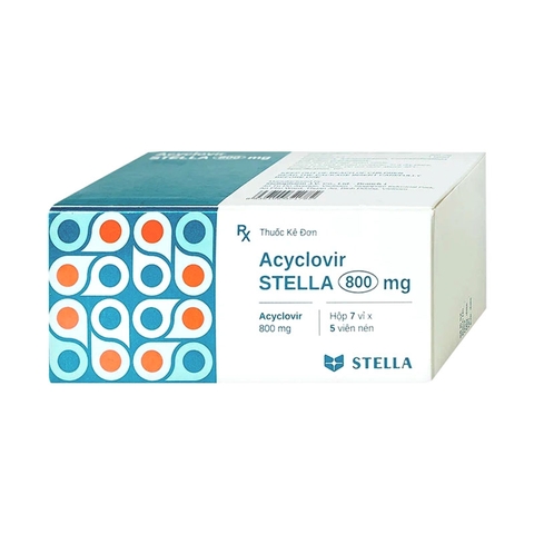 Thuốc Acyclovir 800mg Stella Pharm điều trị nhiễm virus Herpes simplex (hộp 7 vỉ x 5 viên)