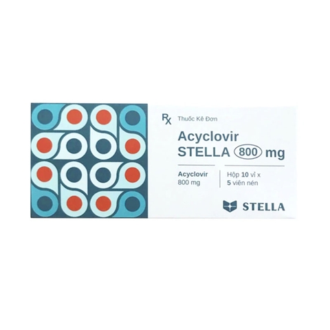 Thuốc Acyclovir 800mg Stella Pharm điều trị nhiễm virus Herpes simplex (hộp 10 vỉ x 5 viên)