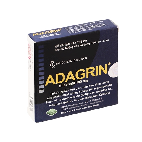 Thuốc Adagrin 100mg điều trị rối loạn cương dương (hộp 1 vỉ x 3 viên)