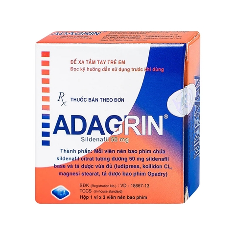 Thuốc Adagrin 50mg điều trị rối loạn cương dương (hộp1 vỉ x 3 viên)