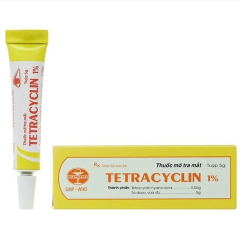Thuốc mỡ tra mắt Tetracycline 1% Quapharco điều trị nhiễm khuẩn mắt, viêm kết mạc (hộp 1 tuýp x 5g)