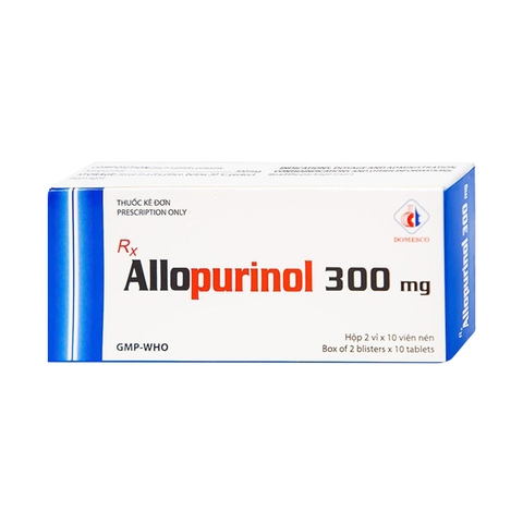 Thuốc Allopurinol 300mg Domesco điều trị tăng acid uric máu, sỏi thận (hộp 2 vỉ x 10 viên)