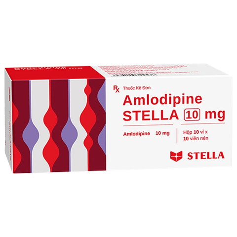 Thuốc Amlodipine Stella 10mg điều trị tăng huyết áp, đau thắt ngực ổn định mạn tính (hộp 10 vỉ x 10 viên)