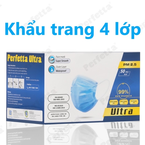 Khẩu trang y tế cao cấp Perfetta Ultra màu xanh (hộp 50 cái)