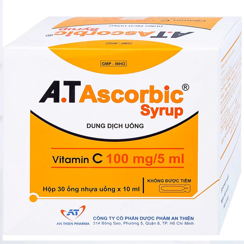 Dung dịch uống A.T Ascorbic Syrup 100mg bổ sung vitamin C, điều trị bệnh scorbut (hộp 30 ống x 10ml)