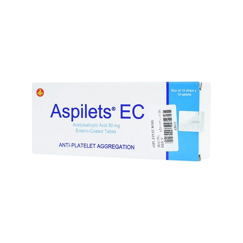Thuốc Aspilets EC 80mg phòng ngừa nhồi máu cơ tim, đột quỵ (hộp 10 vỉ x 10 viên)