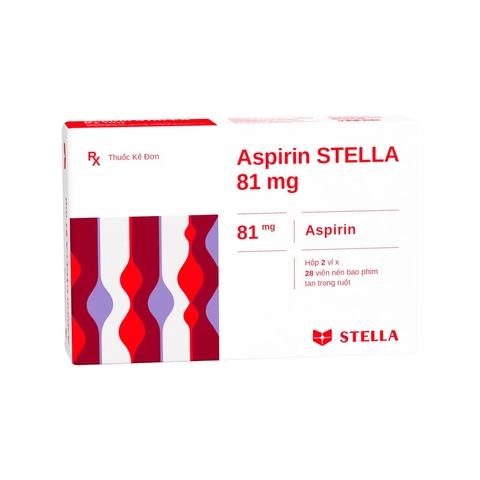 Thuốc Aspirin Stella 81mg phòng ngừa nhồi máu cơ tim, đột quỵ (hộp 2 vỉ x 28 viên)