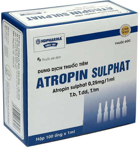 Thuốc tiêm Atropin sulphat điều trị tiêu chảy cấp và mạn tính gây ra bởi tăng nhu động ruột (hộp 100 ống x 1ml)