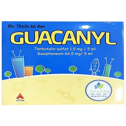 Dung dịch uống Guacanyl điều trị ho do hen phế quản, viêm phế quản (hộp 4 vỉ x 5 ống)