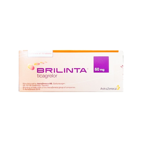 Thuốc Brilinta 60mg phòng ngừa các biến cố huyết khối (hộp 6 vỉ x 10 viên)