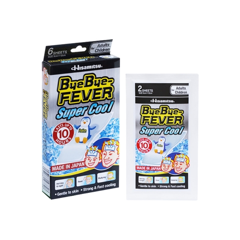 Miếng dán hạ sốt ByeBye Fever Super Cool hạ sốt cho trẻ em và người lớn (hộp 3 gói x 2 miếng)