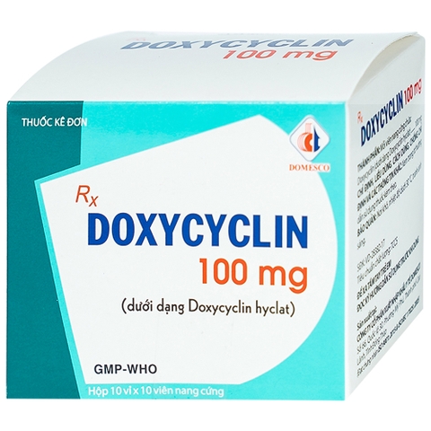 Thuốc Doxycyclin 100mg điều trị nhiễm khuẩn (hộp 10 vỉ x 10 viên)