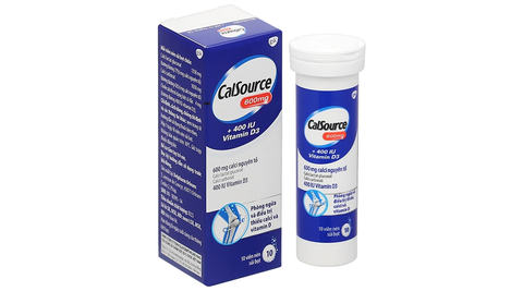 Viên sủi Calsource 600mg+ 400IU Vitamin D3 GSK phòng ngừa và điều trị thiếu canxi, vitamin D (hộp 1 tuýp x 10 viên)