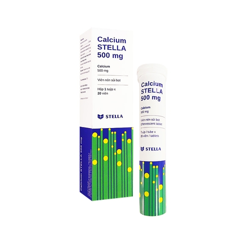 Viên sủi Calcium Stella 500mg bổ sung canxi, phòng và hỗ trợ điều trị loãng xương (tuýp 20 viên)