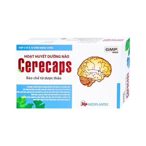 Thuốc Cerecaps tăng tuần hoàn máu não, cải thiện trí nhớ (hộp 3 vỉ x 10 viên)