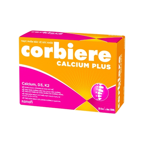 Thực phẩm bảo vệ sức khỏe Corbiere Calcium Plus D3-K2 hỗ trợ tăng cường hấp thu Canxi (hộp 30 ống x 10ml)