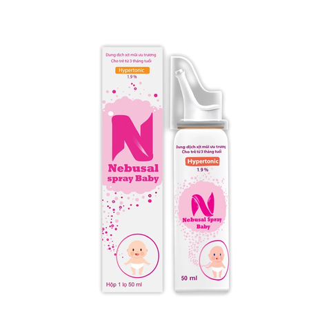 Xịt mũi Nebusal Spray Baby 1.9% bổ sung nước muối ưu trương, hỗ trợ giảm nghẹt mũi, viêm mũi cho bé (hộp 1 lọ x 50ml)