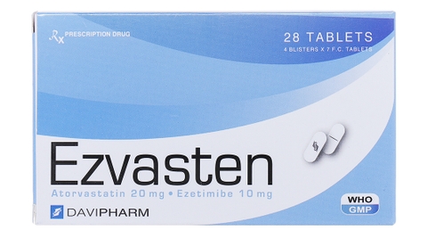 Viên nén Ezvasten 20/10mg trị tăng mỡ máu (hộp 4 vỉ x 7 viên)