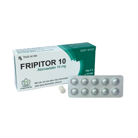 Thuốc Fripitor 10 điều trị rối loạn mỡ máu (hộp 3 vỉ x 10 viên)