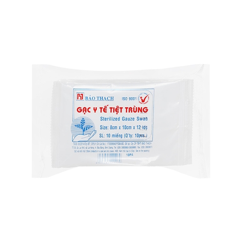 Gạc y tế tiệt trùng Bảo Thạch 8cm x 10cm x 12 lớp  (gói 10 miếng)