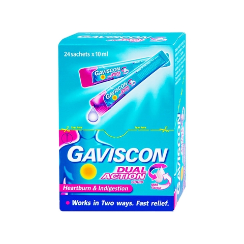 Hỗn dịch Gaviscon Dual Action điều trị trào ngược dạ dày, thực quản (hộp 24 gói x 10ml)