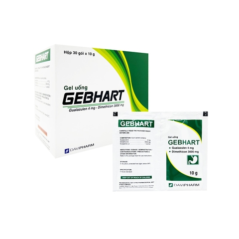 Gel uống Gebhart điều trị triệu chứng cơn đau dạ dày, trướng bụng (hộp 30 gói x 10g)