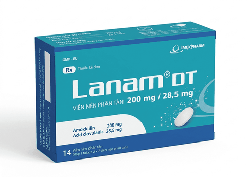 Viên nén Lanam DT 200mg/28,5mg điều trị nhiễm khuẩn (hộp 2 vỉ x 7 viên)