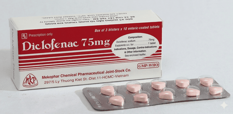 Thuốc Diclofenac 75mg Mekophar kháng viêm và điều trị triệu chứng viêm khớp (hộp 10 vỉ x 10 viên)