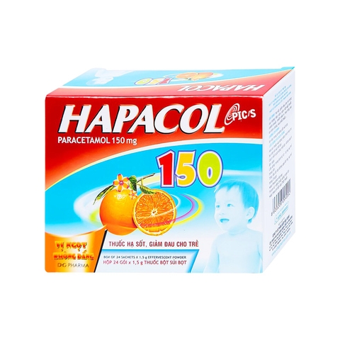 Bột sủi Hapacol 150 giảm đau, hạ sốt (hộp 24 góix 1.5g)