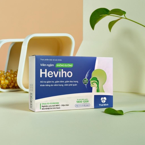 Viên ngậm không đường Heviho hỗ trợ giảm ho, giảm đờm, giảm đau họng (hộp 3 vỉ x 6 viên)