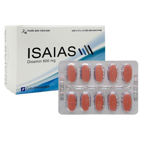 Viên nén Isaias 600mg điều trị suy tĩnh mạch, trĩ cấp tính (hộp 6 vỉ x 10 viên)