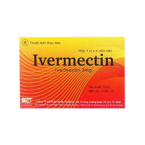 Thuốc Ivermectin 3 Dược 3/2 điều trị nhiễm giun (hộp 1 vỉ x 4 viên)