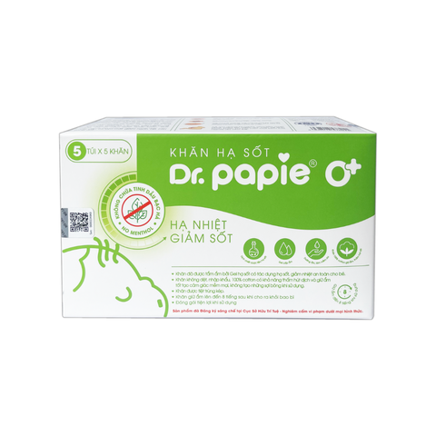 Khăn hạ sốt Dr.Papie 0+ dùng cho trẻ sơ sinh từ 0 tháng tuổi (hộp 5 gói x 5 miếng)