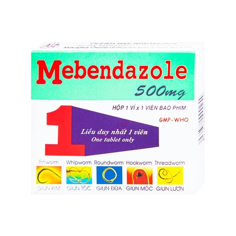 Thuốc Mebendazole Mekophar 500mg điều trị giun (hộp 1 vỉ x 1 viên)