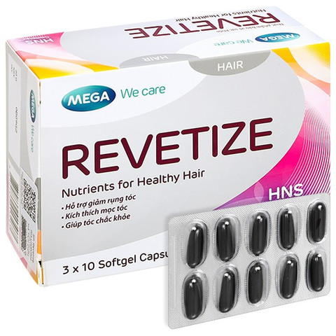 Thực phẩm bảo vệ sức khỏe Revetize giảm rụng tóc, kích thích mọc tóc (hộp 3 vỉ x 10 viên)