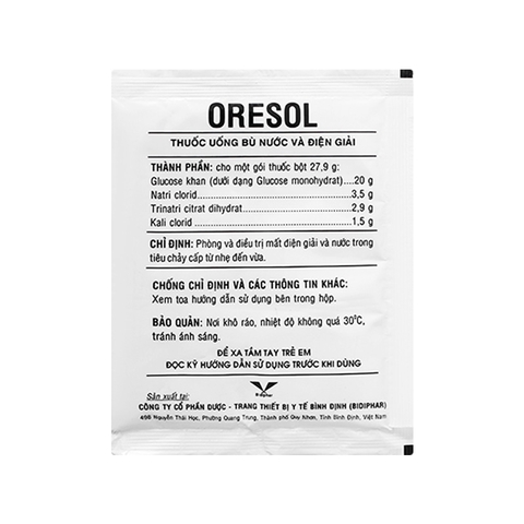 Thuốc bột Oresol Bidiphar bù nước và điện giải (gói 27.9g)