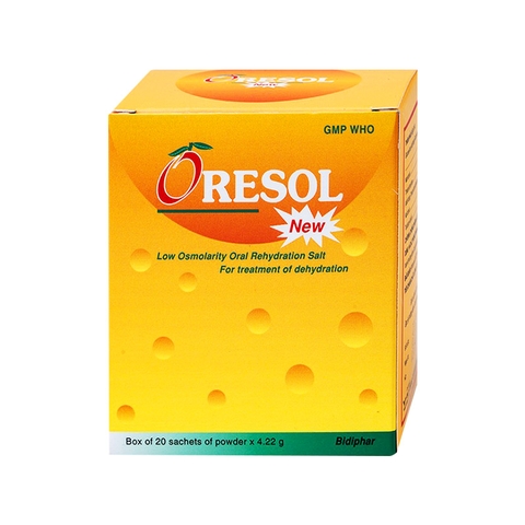 Thuốc bột uống Oresol New Bidiphar phòng và điều trị mất nước, chất điện giải (hộp 20 gói x  4.22g)