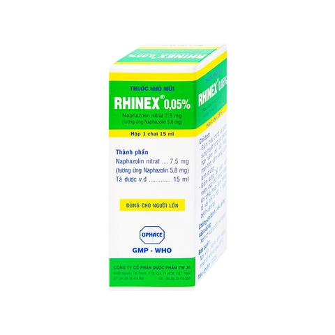 Thuốc nhỏ mũi Rhinex 0.05% giảm sung huyết, viêm xoang, viêm mũi dị ứng (hộp 1 chai x 15ml)