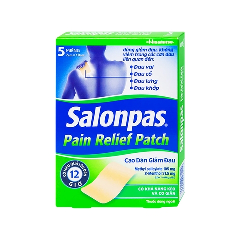Cao dán giảm đau Salonpas Pain Relief Patch giả đau vai, đau cổ (hộp 5 miếng-7cm x 10 cm)