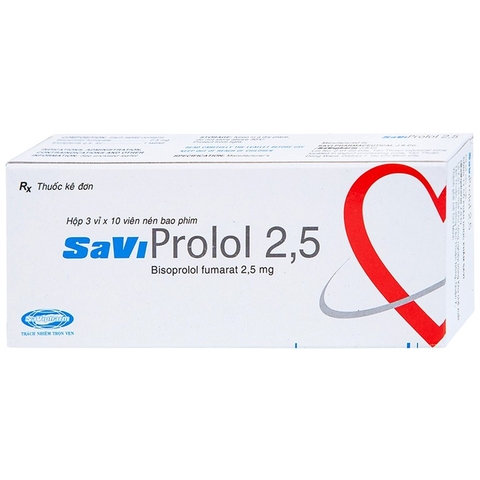 Thuốc SaViProlol 2,5 điều trị tăng huyết áp, đau thắt ngực (hộp 3 vỉ x 10 viên)