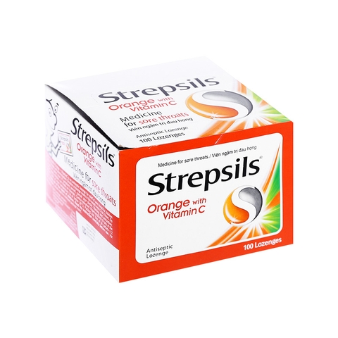 Viên ngậm Strepsils Orange with Vitamin C điều trị đau họng (hộp 50 gói x 2 viên)