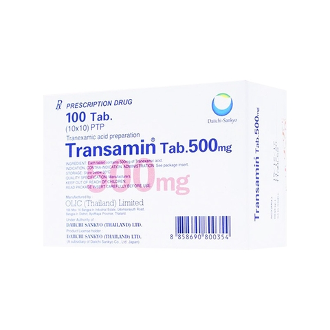 Thuốc Transamin Tab.500mg Daiichi điều trị chảy máu, rong kinh (hộp 10 vỉ x 10 viên)