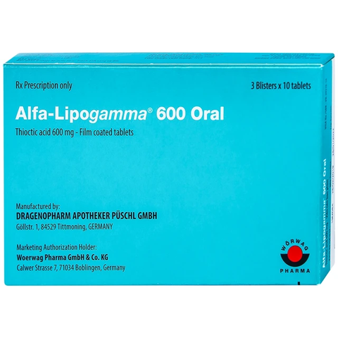 Viên nén Alfa-Lipogamma 600 Oral điều trị đa thần kinh đái tháo đường (hộp 3 vỉ x 10 viên)