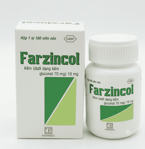 Thuốc Farzincol bổ sung và điều trị thiếu kẽm (hộp 1 lọ x 100 viên)