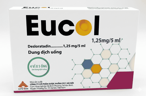 Dung dịch uống Eucol 1,25mg/5ml điều trị viêm mũi dị ứng, mày đay (hộp 20 ống)