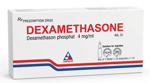 Dung dịch tiêm Dexamethasone 4mg/1ml Vinphaco điều trị trạng thái hen, bệnh dị ứng nặng (hộp 10 lọ x 1ml)